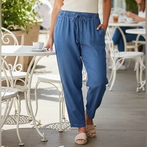 Old Navy Women’s High Rise Billie Ankle Pull On Elastic Waist Trouser Blue XL